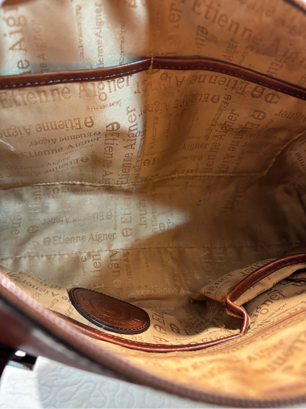 Etienne Aigner Brown Leather Satchel with Buckle Straps - Picture 7 of 12
